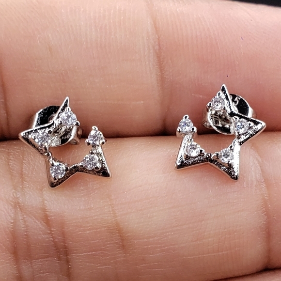 Sterling Silver 925 Star Stud Earrings Minimalist Delicate Jewelry Gift - Picture 3 of 5